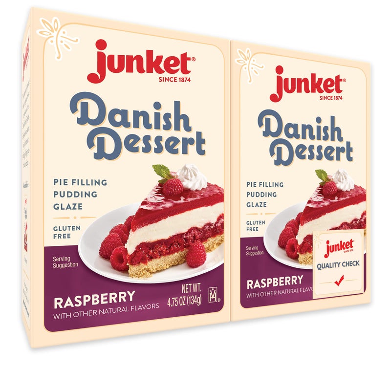Junket Danish Dessert Raspberry Mix - for Raspberry Pie Filling, Cheesecake Topping, Sauces, Puddings, and Glazes. Easy! Add Water, Heat 60 Seconds, Add Fresh Fruit - Enjoy! 4.75 Ounce (Pack of 2) - Image 1